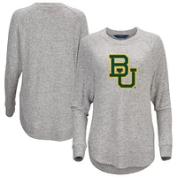 Women's  Gray Baylor Bears Oversized Cuddle Raglan Tri-Blend Pullover Sweatshirt