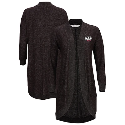 Women's Black Wisconsin Badgers Oversized Cuddle Tri-Blend Cardigan
