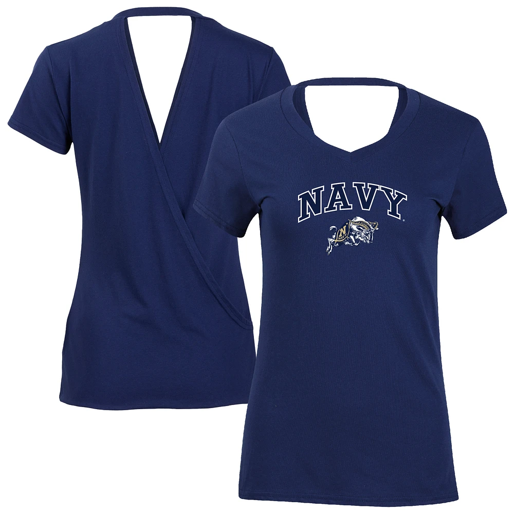 Women's Navy Midshipmen Bella Crossover Back V-Neck T-Shirt