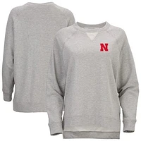 Women's  Heather Gray Nebraska Huskers Harlow Terry Raglan Pullover Sweatshirt