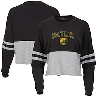 Women's Black Baylor Bears Oversized Cropped Retro Long Sleeve T-Shirt