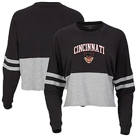 Women's Black Cincinnati Bearcats Oversized Cropped Retro Long Sleeve T-Shirt