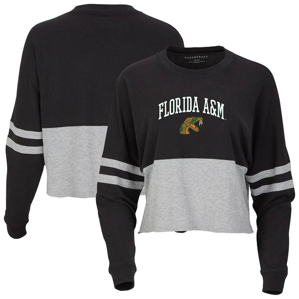 Women's Black Florida A&M Rattlers Oversized Cropped Retro Long Sleeve T-Shirt