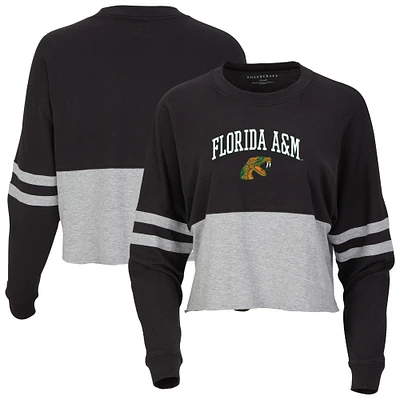 Women's Black Florida A&M Rattlers Oversized Cropped Retro Long Sleeve T-Shirt