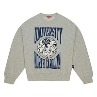 Women's Mitchell & Ness Heather Gray North Carolina Tar Heels Oversized Logo Lightweight Pullover Sweatshirt