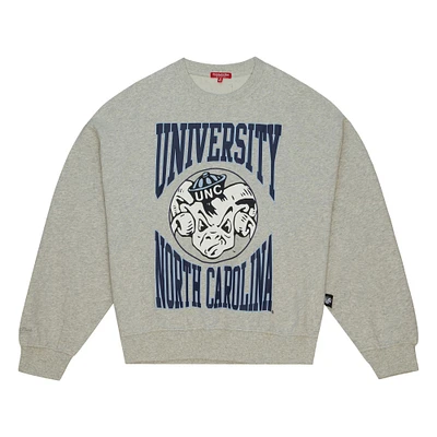 Women's Mitchell & Ness Heather Gray North Carolina Tar Heels Oversized Logo Lightweight Pullover Sweatshirt