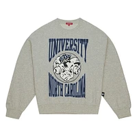 Women's Mitchell & Ness Heather Gray North Carolina Tar Heels Oversized Logo Lightweight Pullover Sweatshirt