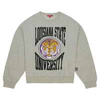 Women's Mitchell & Ness Heather Gray LSU Tigers Oversized Logo Lightweight Pullover Sweatshirt