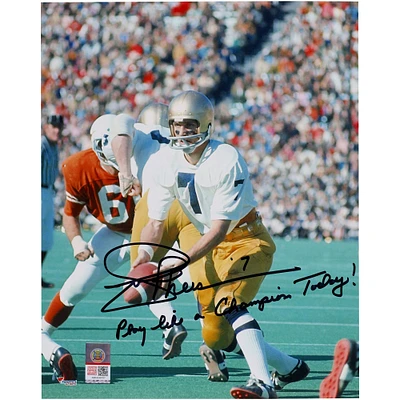 Joe Theismann Notre Dame Fighting Irish Autographed 8" x 10" Hand Off Photograph with "Play Like a Champion Today!" Inscription