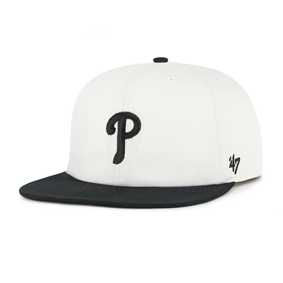Men's '47 White/Black Philadelphia Phillies Foundation Captain Snapback Hat
