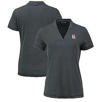 Women's Cutter & Buck Heather Black Birmingham Barons Forge Stretch Blade DryTec V-Neck Polo