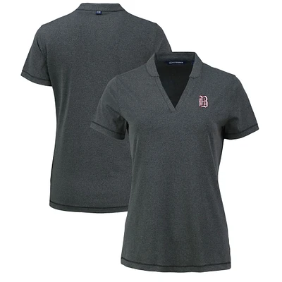 Women's Cutter & Buck Heather Black Birmingham Barons Forge Stretch Blade DryTec V-Neck Polo