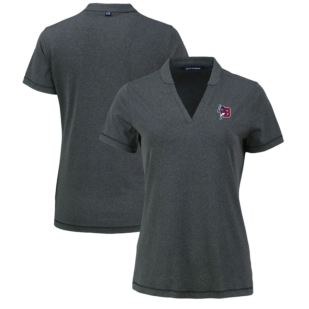 Women's Cutter & Buck Heather Black Buffalo Bisons Forge Stretch Blade DryTec V-Neck Polo