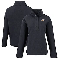 Women's Cutter & Buck Black Akron RubberDucks Hunts Point Eco Textured Fleece Recycled Half-Snap Sweatshirt
