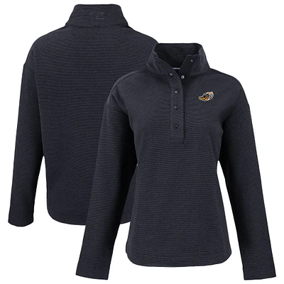 Women's Cutter & Buck Black Akron RubberDucks Hunts Point Eco Textured Fleece Recycled Half-Snap Sweatshirt