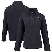 Women's Cutter & Buck Black Akron RubberDucks Hunts Point Eco Textured Fleece Recycled Half-Snap Sweatshirt