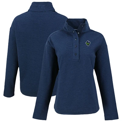 Women's Cutter & Buck Navy Hillsboro Hops Hunts Point Eco Textured Fleece Recycled Half-Snap Sweatshirt