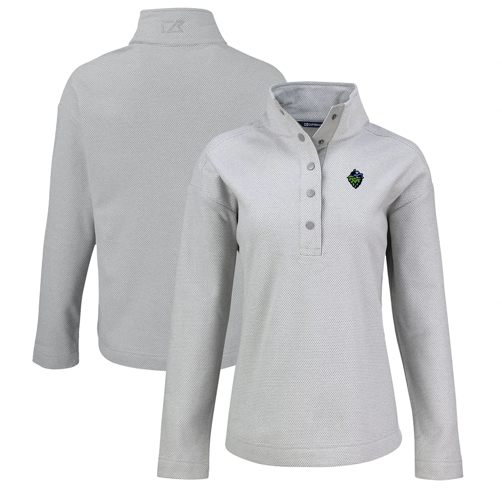 Women's Cutter & Buck Gray Hillsboro Hops Hunts Point Eco Textured Fleece Recycled Half-Snap Sweatshirt