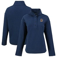 Women's Cutter & Buck Navy Durham Bulls Hunts Point Eco Textured Fleece Recycled Half-Snap Sweatshirt