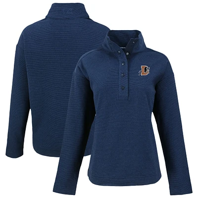 Women's Cutter & Buck Navy Durham Bulls Hunts Point Eco Textured Fleece Recycled Half-Snap Sweatshirt