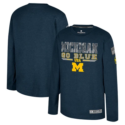 Youth Colosseum Heather Navy Michigan Wolverines OHT Military Appreciation Oorah Long Sleeve T-Shirt