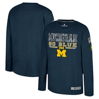 Youth Colosseum Heather Navy Michigan Wolverines OHT Military Appreciation Oorah Long Sleeve T-Shirt