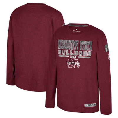 Youth Colosseum Heather Maroon Mississippi State Bulldogs OHT Military Appreciation Oorah Long Sleeve T-Shirt