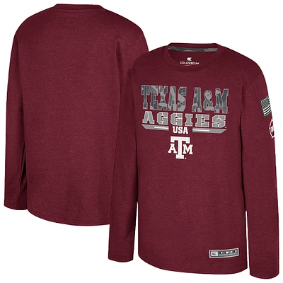 Youth Colosseum Heather Maroon Texas A&M Aggies OHT Military Appreciation Oorah Long Sleeve T-Shirt