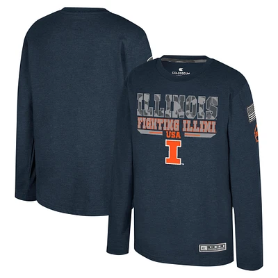 Youth Colosseum Heather Navy Illinois Fighting Illini OHT Military Appreciation Oorah Long Sleeve T-Shirt