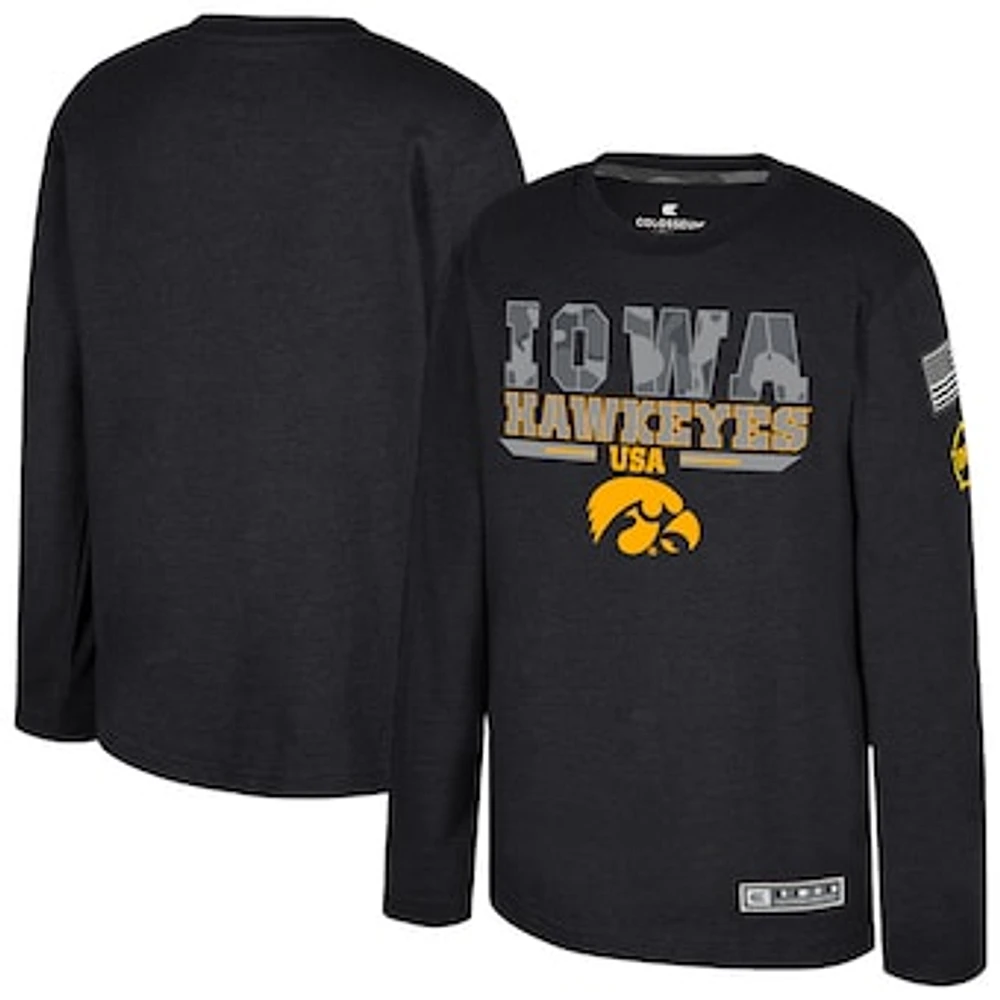 Youth Colosseum Heather Black Iowa Hawkeyes OHT Military Appreciation Oorah Long Sleeve T-Shirt