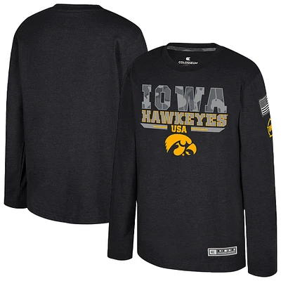 Youth Colosseum Heather Black Iowa Hawkeyes OHT Military Appreciation Oorah Long Sleeve T-Shirt