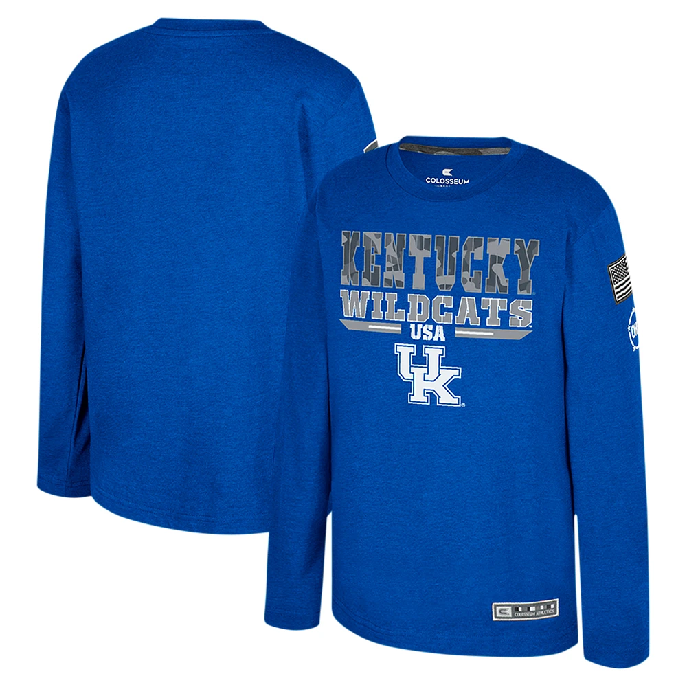 Youth Colosseum Heather Royal Kentucky Wildcats OHT Military Appreciation Oorah Long Sleeve T-Shirt