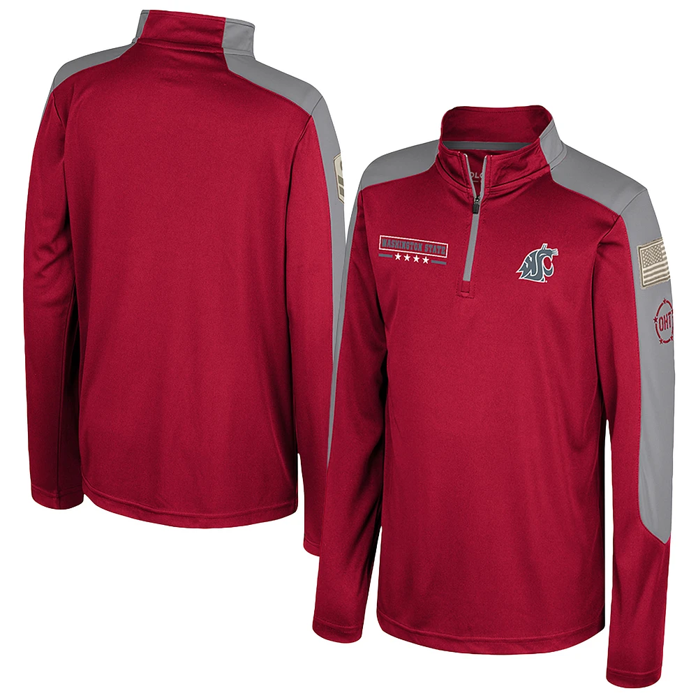 Youth Colosseum  Crimson Washington State Cougars OHT Military Appreciation Cyclone Quarter-Zip Windshirt