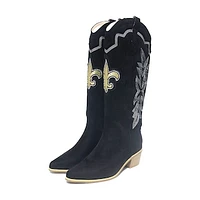 Women's Cuce  Black New Orleans Saints Rhinestone Faux Suede Cowboy Boots