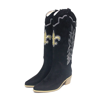 Women's Cuce  Black New Orleans Saints Rhinestone Faux Suede Cowboy Boots
