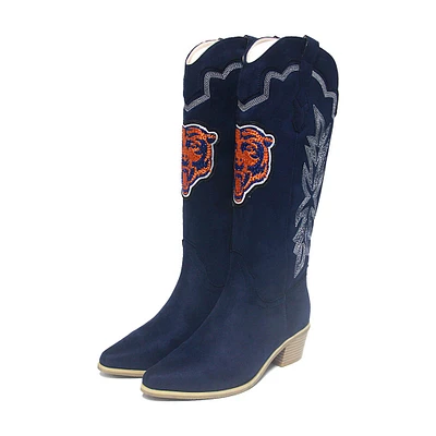 Women's Cuce  Navy Chicago Bears Rhinestone Faux Suede Cowboy Boots