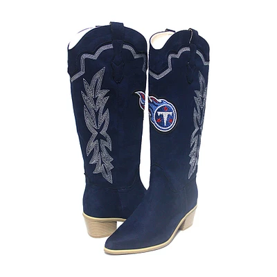 Women's Cuce Navy Tennessee Titans Rhinestone Faux Suede Cowboy Boots