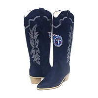 Women's Cuce Navy Tennessee Titans Rhinestone Faux Suede Cowboy Boots