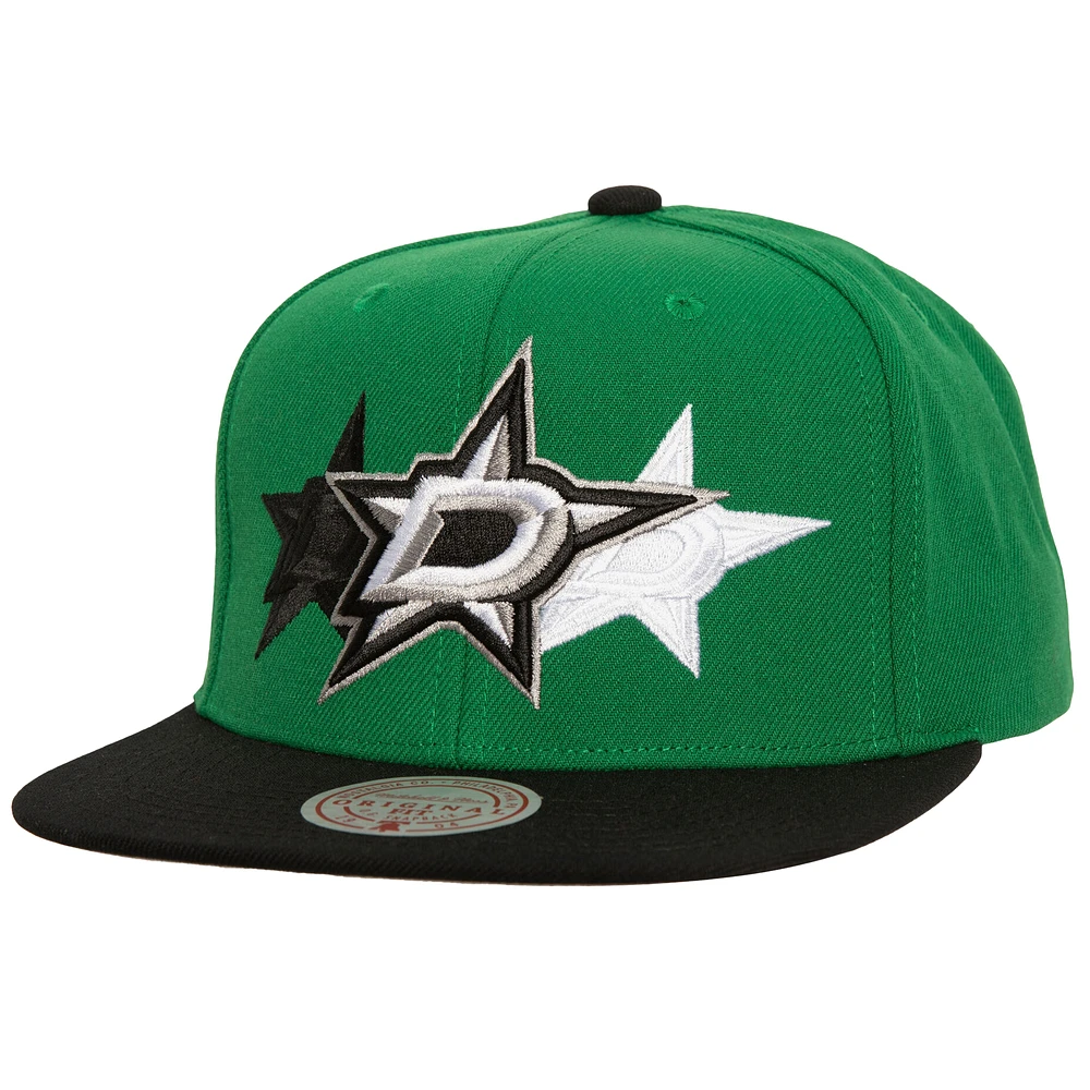 Men's Mitchell & Ness Green Dallas Stars Soul Triple Up Snapback Hat