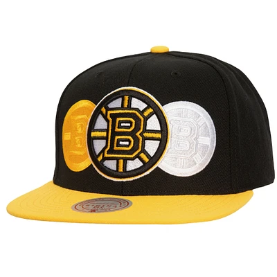 Men's Mitchell & Ness Black Boston Bruins Soul Triple Up Snapback Hat