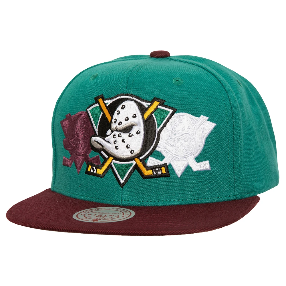 Men's Mitchell & Ness Teal Anaheim Ducks Soul Triple Up Snapback Hat