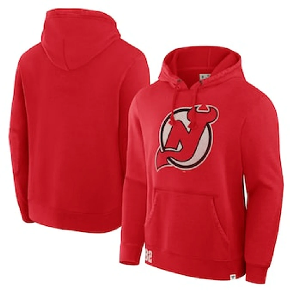 Men's Fanatics Red New Jersey Devils Decades Collection Tradition Fleece Pullover Hoodie