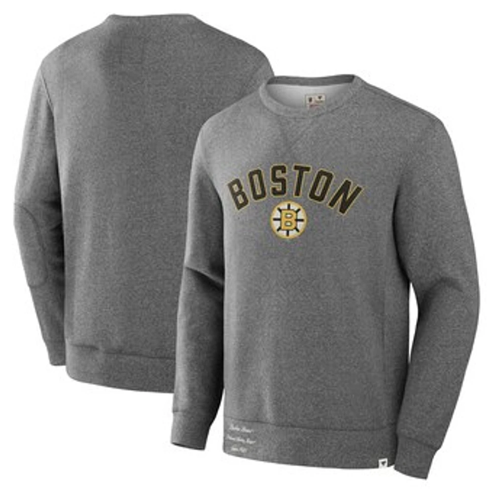 Men's Fanatics Heather Gray Boston Bruins Decades Collection Legendary Fleece Pullover Sweatshirt