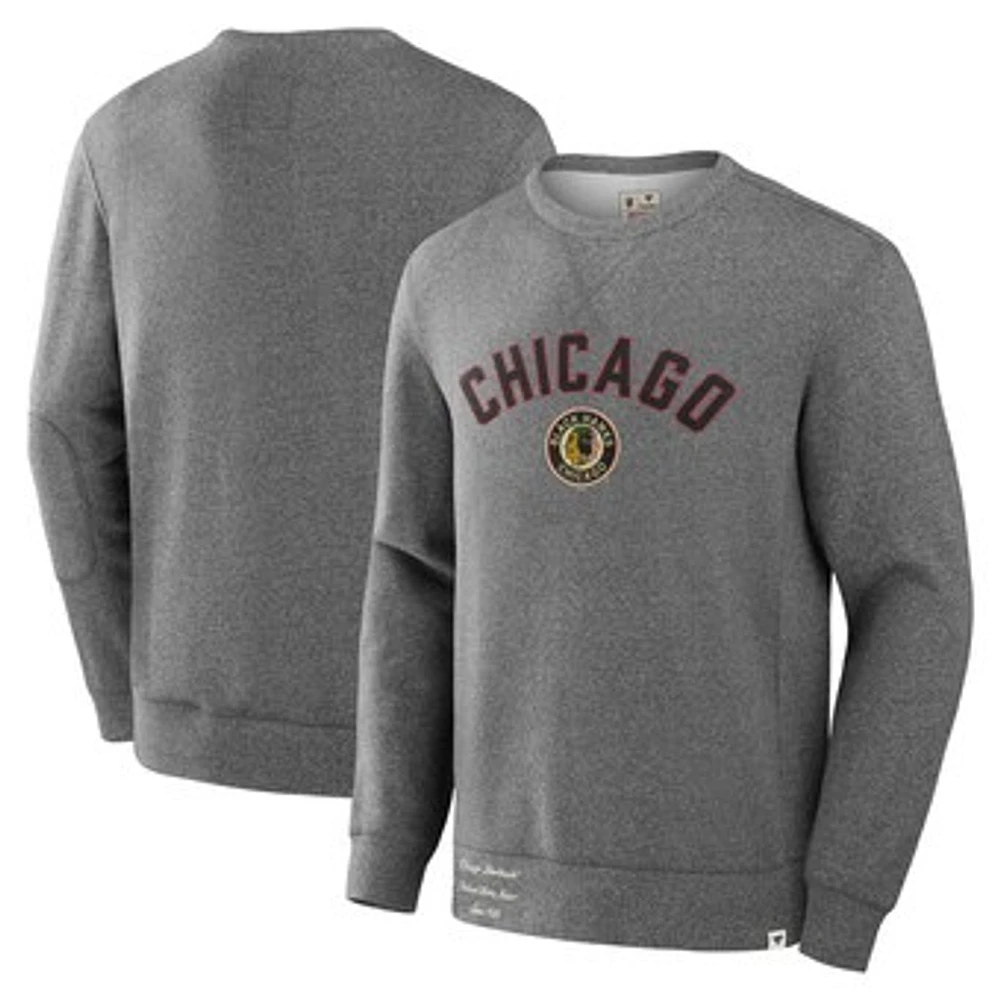 Men's Fanatics Heather Gray Chicago Blackhawks Decades Collection Legendary Fleece Pullover Sweatshirt