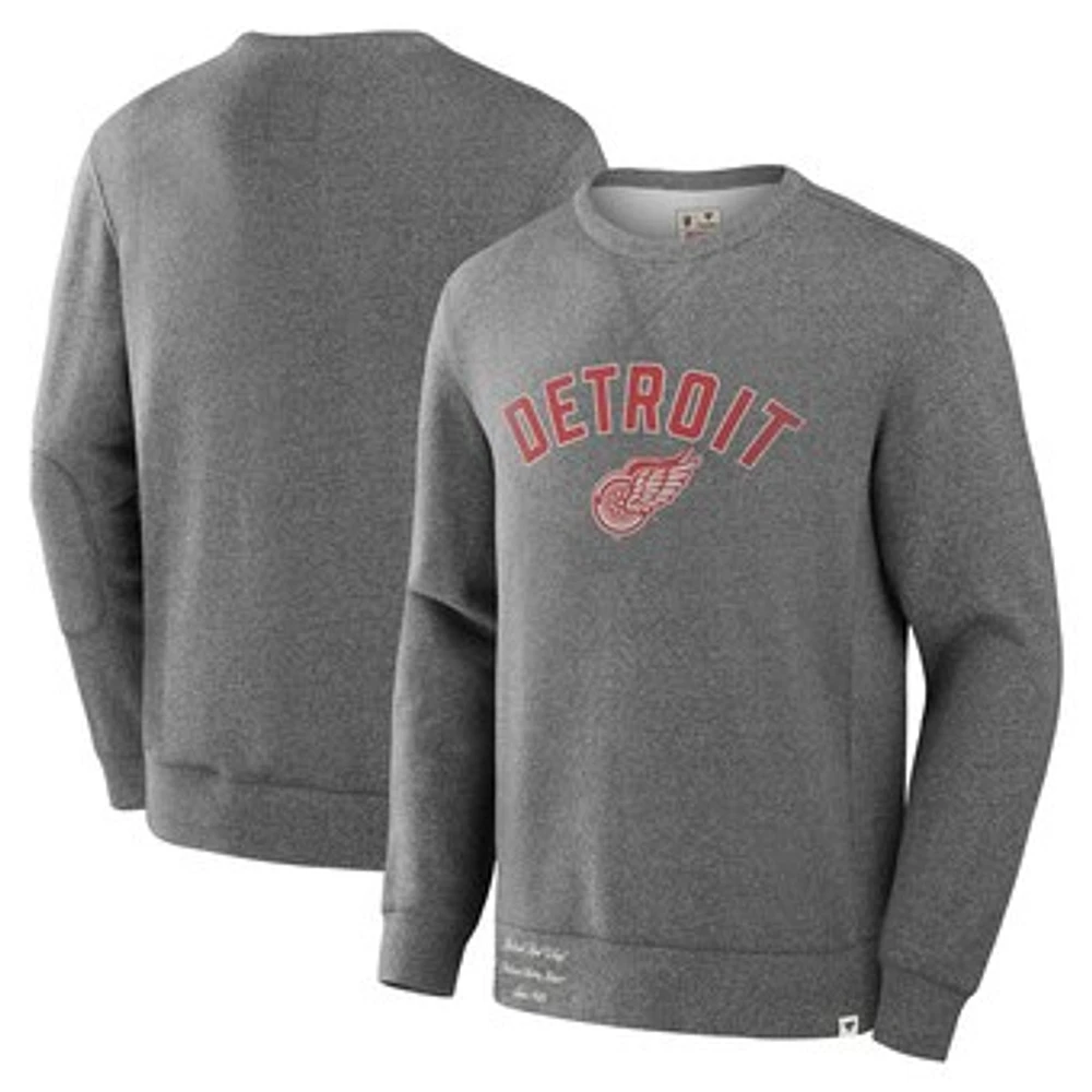 Men's Fanatics Heather Gray Detroit Red Wings Decades Collection Legendary Fleece Pullover Sweatshirt