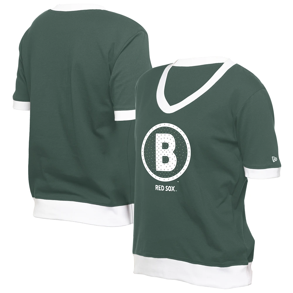 Women's New Era Green Boston Red Sox 2025 City Connect Rhinestone V-Neck T-Shirt