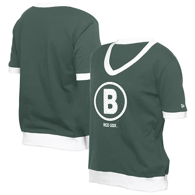 Women's New Era  Green Boston Red Sox 2025 City Connect Rhinestone V-Neck T-Shirt