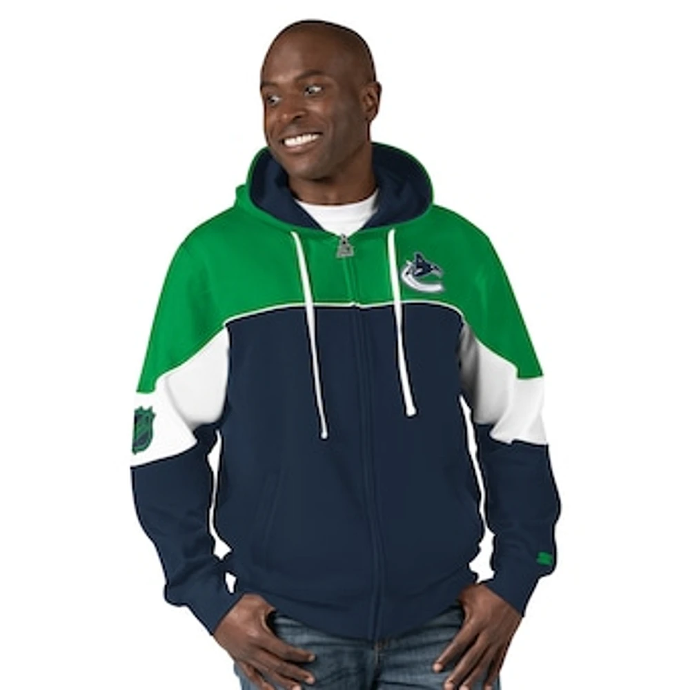 Men's Starter  Navy/Green Vancouver Canucks Power Forward Full-Zip Hoodie