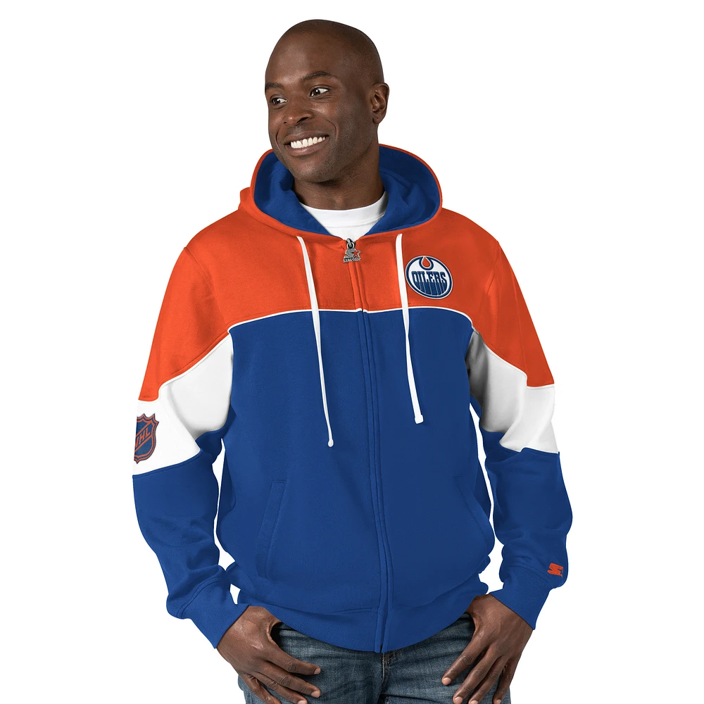 Men's Starter  Royal/Orange Edmonton Oilers Power Forward Full-Zip Hoodie