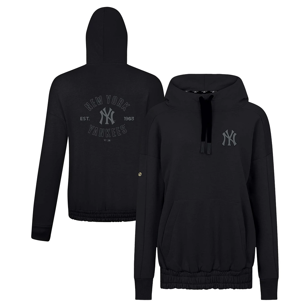 Women's Levelwear Black New York Yankees Waterfall Nightfall Drop Shoulder Pullover Hoodie